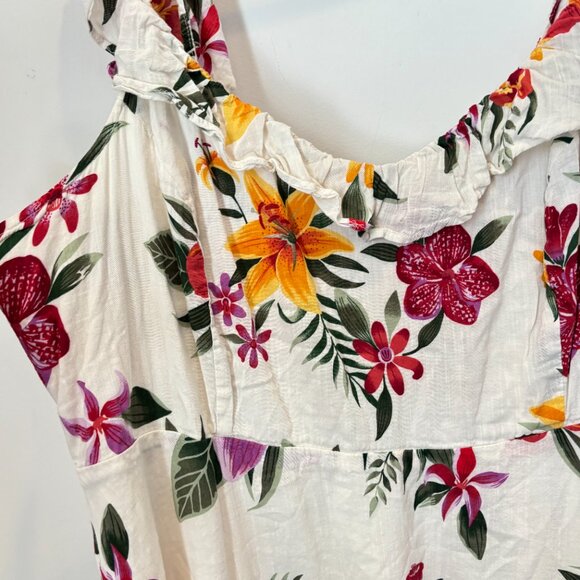 Old Navy Floral Ruffle Smocked Neutral Boho Lined Tropical Dress Size 2XL- b87 - Picture 6 of 16